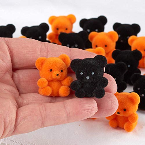 Factory Direct Craft Package of 24 Flocked Orange and Black Miniature Teddy Bears - Tiny Bear Shaped Figurines (Size: 1 inch)