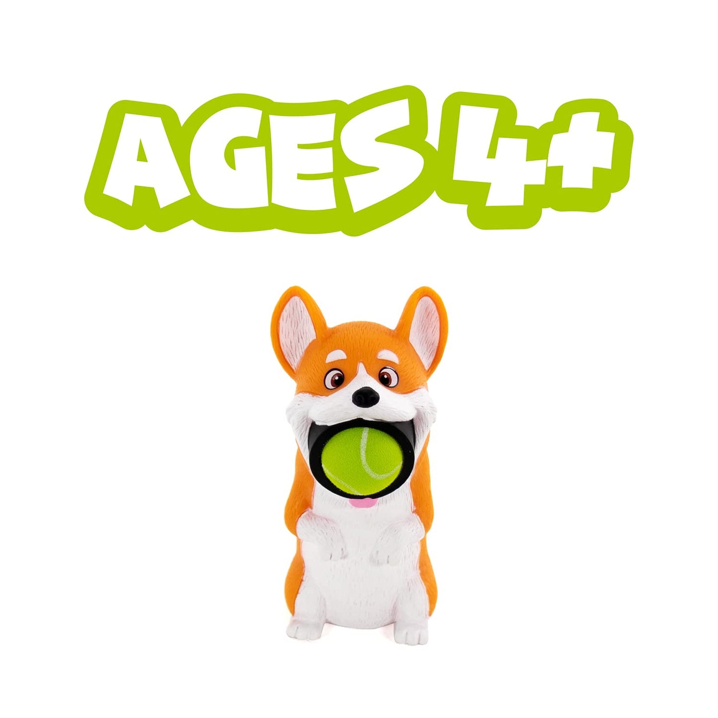 Hog Wild Corgi Ball Popper Toy - Includes 4 Soft Foam Balls - Squeeze to Pop Air Powered Balls Up to 20 Feet - Launcher Safe for Indoor/Outdoor Play