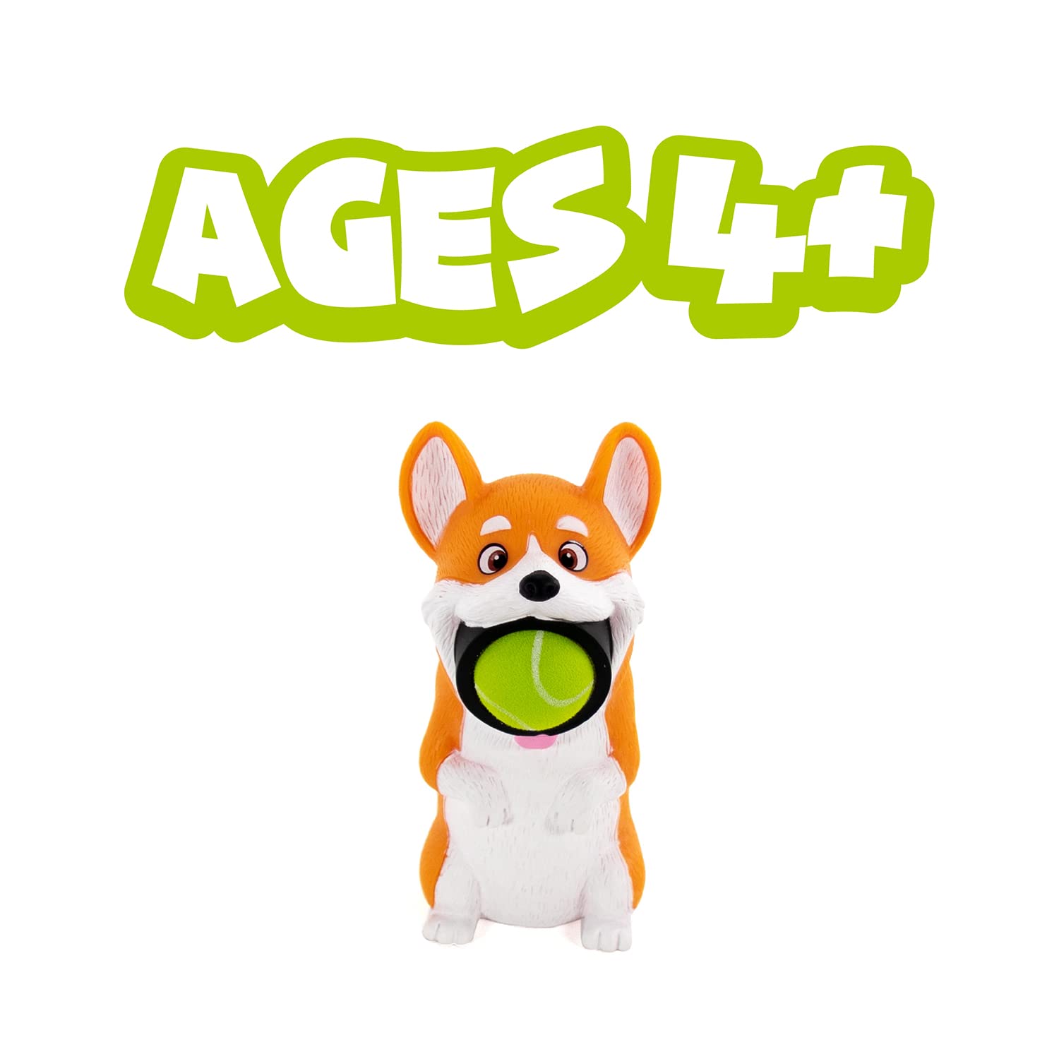 Hog Wild Corgi Ball Popper Toy - Includes 4 Soft Foam Balls - Squeeze to Pop Air Powered Balls Up to 20 Feet - Launcher Safe for Indoor/Outdoor Play