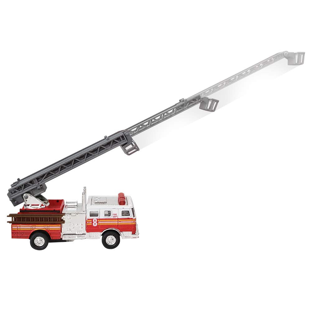 ArtCreativity 5.5 Inch Fire Truck Toys - Set of 2 - Pull Back Firetruck Toys 3-5 Years Old Boys and Girls - Includes Metal Ladder Truck and Fire