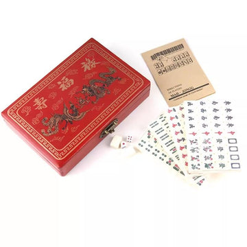 LinaLife Chinese Mahjong Toy Set, Classic Board Game 144 Tiles Set with a Wooden Box asy-to-Read Game Set Travel Mahjong Set Portable Size and Light