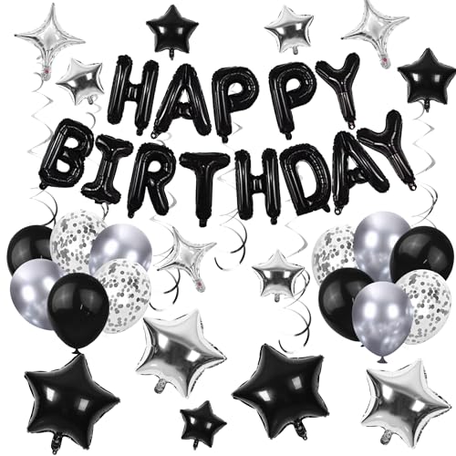 56 PCS Black Happy Birthday Balloons Happy Birthday Banner Balloons