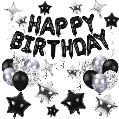 56 PCS Black Happy Birthday Balloons Happy Birthday Banner Balloons