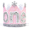 Agkvw Winter Onederland Crown - Snowflake Glitter Hat for Baby Girl's 1st Birthday, Pink and Silver Decorations