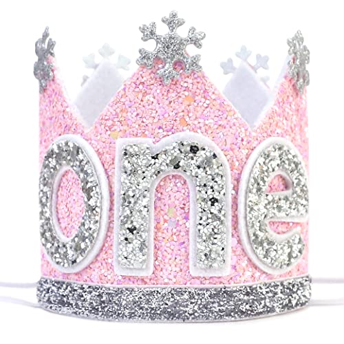 Agkvw Winter Onederland Crown - Snowflake Glitter Hat for Baby Girl's 1st Birthday, Pink and Silver Decorations