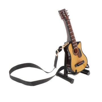 LoveinDIY 1:12 Wood Guitar with Stand Dolls House Artist Instruments Model