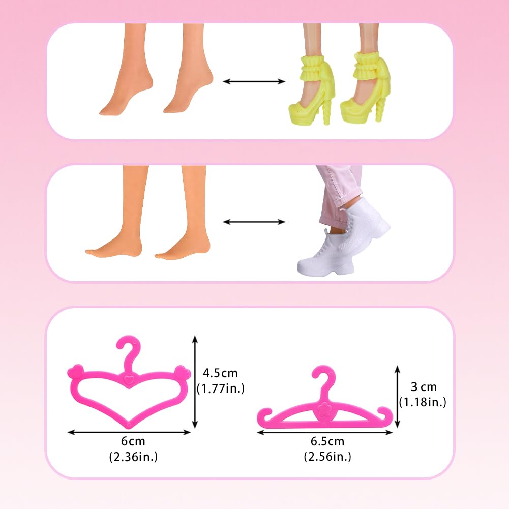 35 Pcs Doll Accessory Set for 11.5 Inch Fashion Dolls: 5 Generic Crowns, 5 Necklaces, 10 Hangers, 5 Pairs Shoes, 5 Bags, 2 Pairs Glasses, 2 Bracelets