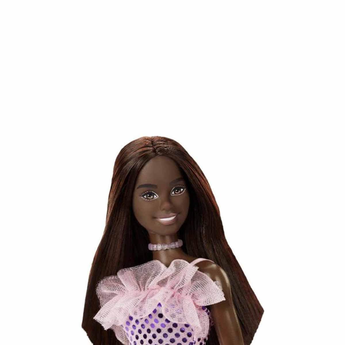 Barbie® Doll, Kids Toys, Dark Brown Hair, Pink Metallic Dress, Trendy Clothes and Accessories, Gifts for Kids