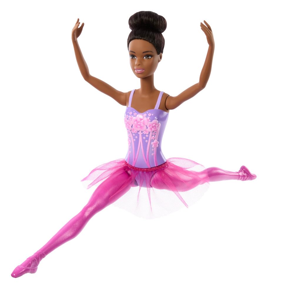 Barbie Ballerina Doll, Brunette Fashion Doll Wearing Purple Removable Tutu, Posed with Ballet Arms & “en Pointe” Toe Shoes