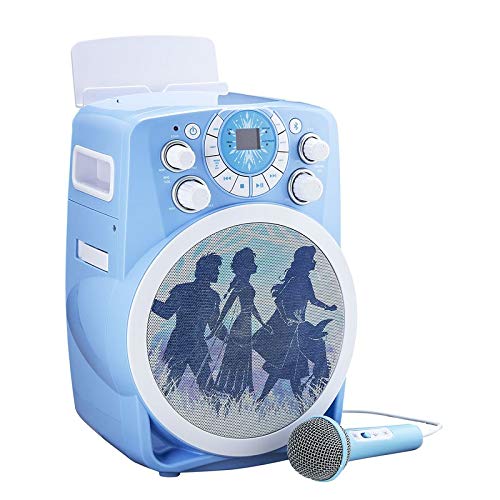 eKids Frozen 2 Bluetooth CDG Karaoke Machine with LED Disco Party Lights, Built in Microphone for Kids, Portable Bluetooth Speaker, Compatible with