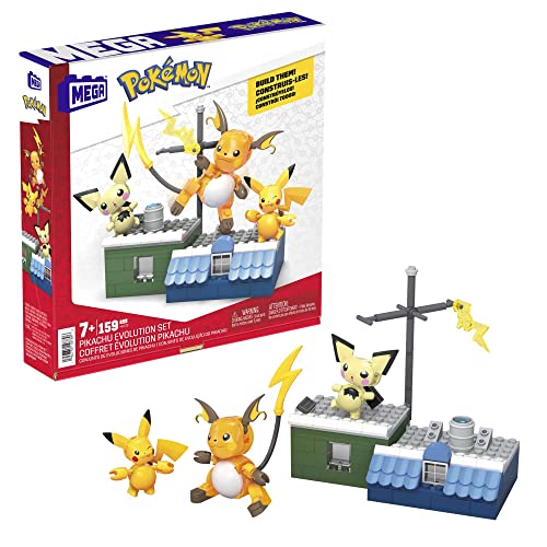 MEGA Pokémon Action Figure Building Toys for Kids, Pikachu Evolution Set with 159 Pieces, 3 Poseable Characters, 8 Year Old Gift Idea