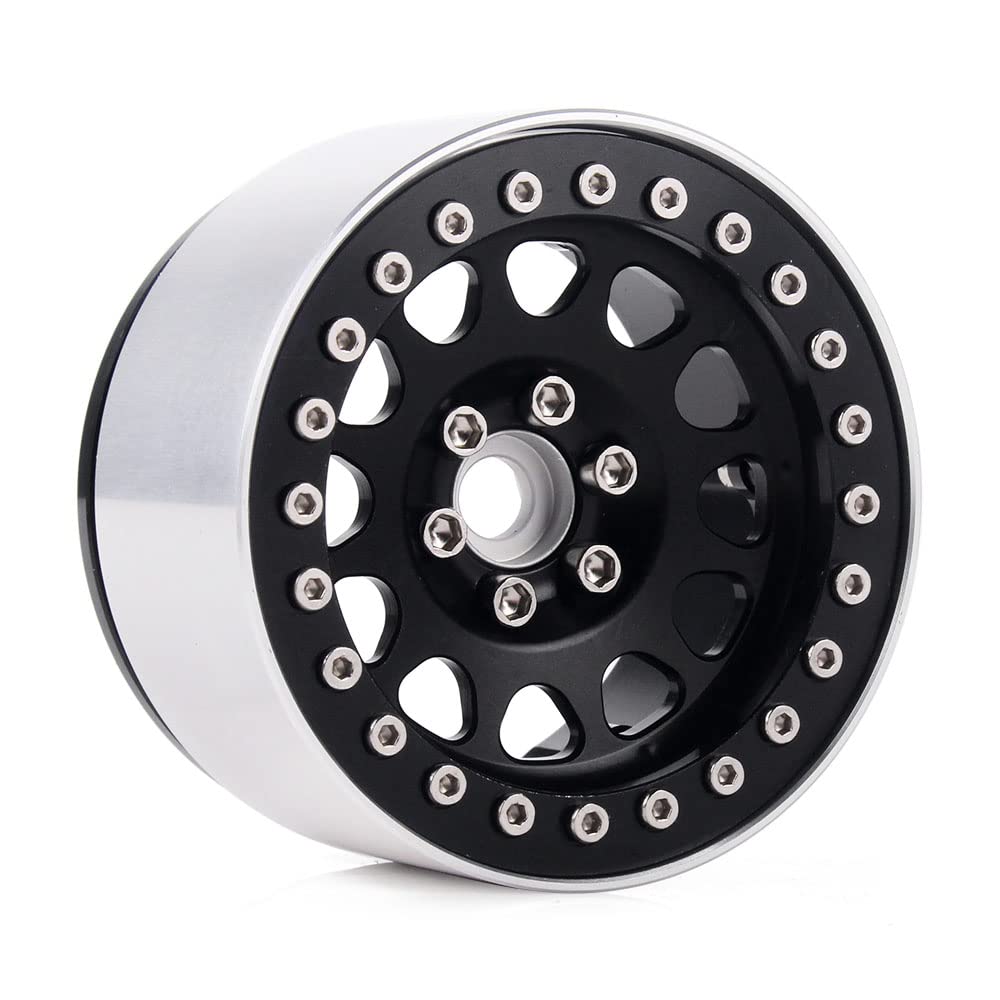 INJORA RC Rim 2.2inch Wheel Rim 4pcs Beadlock Wheel Hub for 1:10 RC Rock Crawler Axial SCX10 RR10 Wraith 90048 90018 TRX4 12mm Hex (Black)