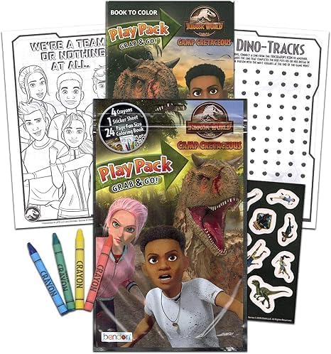 Jurassic World Camp Cretaceous Coloring Book Set with Stickers ~ Bundle with Chaos Theory Dino Coloring and Activity Book, Imagine Ink, Play Pack,