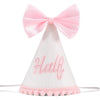 Kaniwati Pink Bow Half Birthday Hat,Bow Girl 1/2 Birthday Hat,Half Decorations for Girls,White and Pink Embroidery (CXMZ-HALF-HDJ)