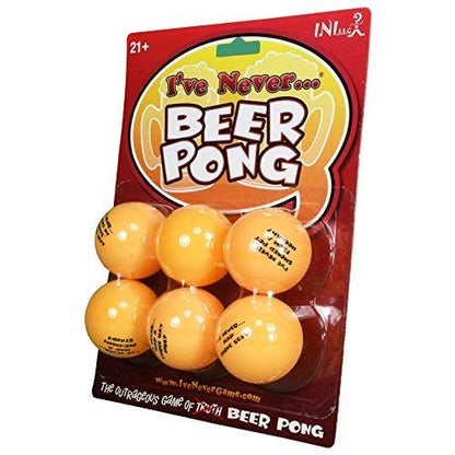 Beer Pong Balls, 6 Pack, Orange, with Funny I've Never Sayings