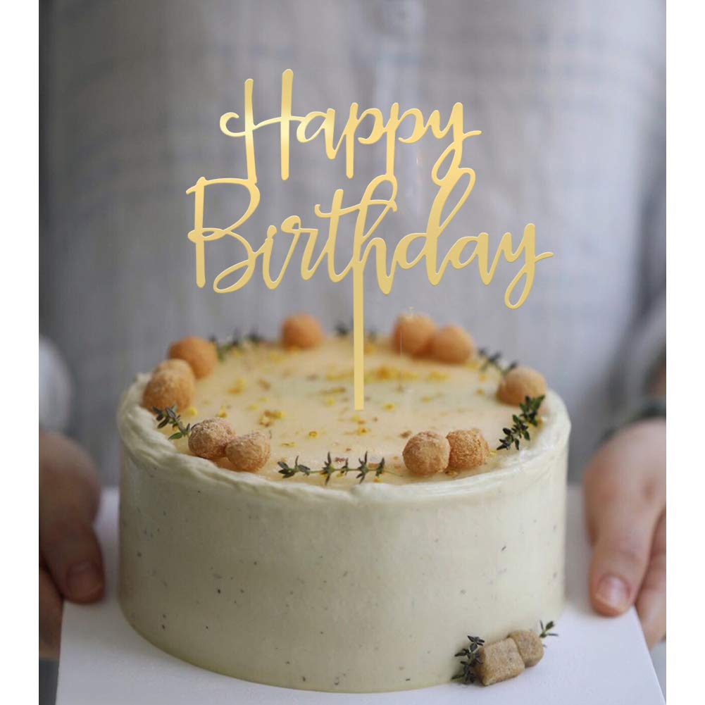 Mirrored Gold Acrylic Happy Birthday Cake Topper