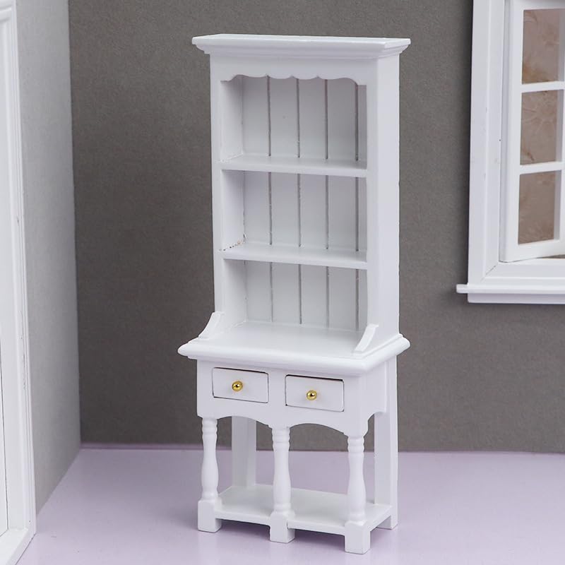 AirAds Dollhouse Furnitures 1:12 Scale Dollhouse Miniature Wood Hutch Display Cupboard Cabinet White Furniture (Set 2) (2-Drawer Hutch)