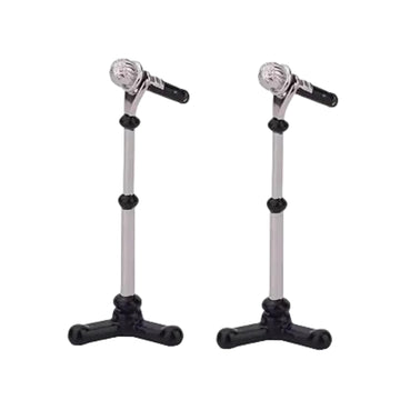 2Pcs Black 1/12 Dollhouse Miniature Accessories,Metal Microphone with Stand, Dollhouse Microphone Music Room Recording Room Studio Decoration Present