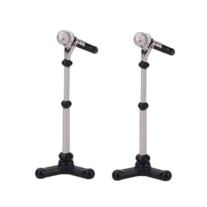 2Pcs Black Dollhouse Decoration Accessories, 1:12 Dollhouse Miniature Scene Model Microphone with Stand Play Toy, Decortion, Dollhouse Furniture