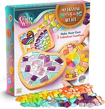 Glittery Garden Mosaic Craft Kit to Decorate Coaster with Glass Tiles