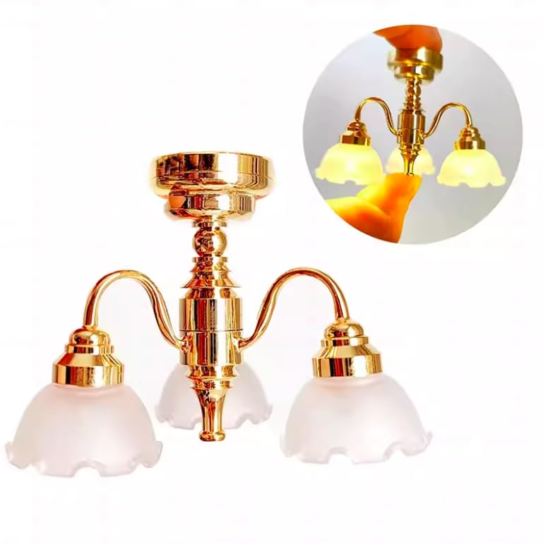 AirAds 1:12 Scale Dollhouse Miniature Light Fixture LED Chandelier Elegant Lightning Living Room Light Dining Room liglht