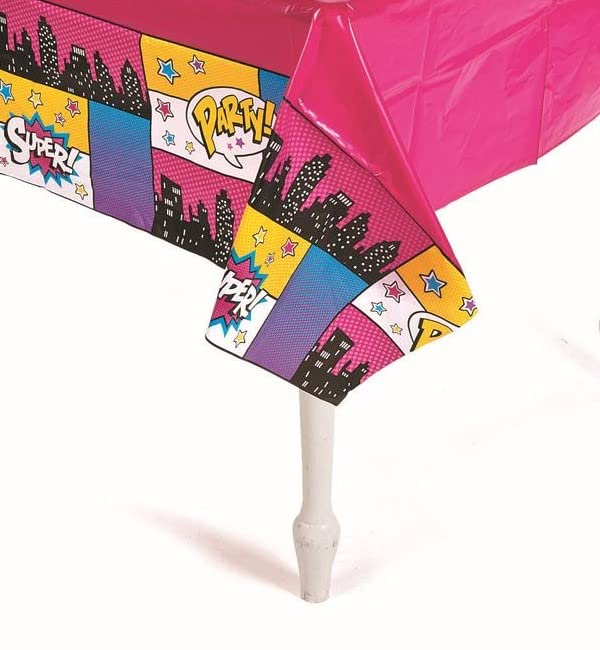 Superhero Girl Tablecloth - 54" x 108" | Plastic | Pop Superhero Design | 1 Pc.