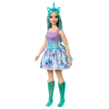 Barbie Unicorn Doll with Turquoise Fantasy Hair, Pastel Outfit, Curvy Body Type & Unicorn-Themed Accessories