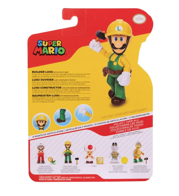 Super Mario Builder Luigi 4 Inch Action Figure with Hammer