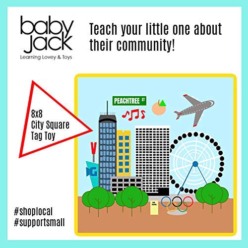 Baby Jack & Co 8x8” Learning Lovey Atlanta Georgia Tag Toys for Babies - Baby Crinkle Toys - Soft & Safe - Learn USA Cities and Shapes - Ideal Baby