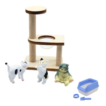 1/12 Scale Dollhouse Decoration Cat Litter Box Kit, Wood Mini Climbing Tree