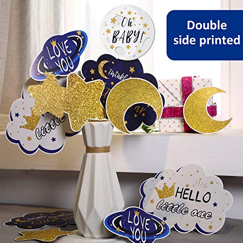 24 Pcs Twinkle Small Star Centerpiece Sticks for Baby Shower Star Table Toppers Birthday Party Decoration Cake Topper Moon Decoration Glitter