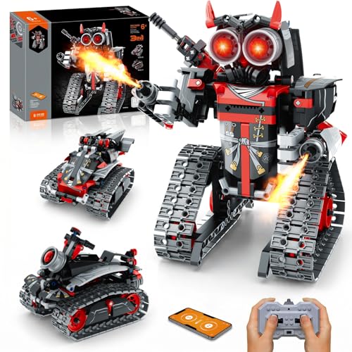 EXCOUP Remote Control Robot Building Kit for Boys 6-12, 3-in-1 STEM Remote & APP Controlled Coding Gear Robot/Tank/RC Car, 419 Pcs Science Learning