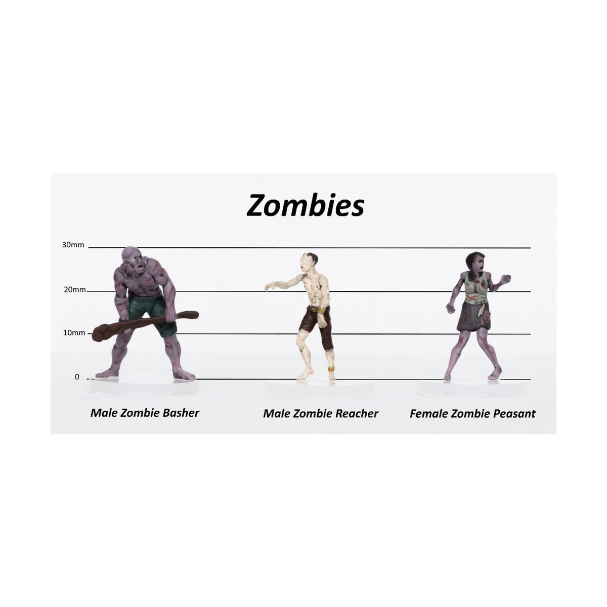 Zombies Group of 3 - Set B - Basher, Reacher, Peasant - 28mm Plastic Minis prepainted
