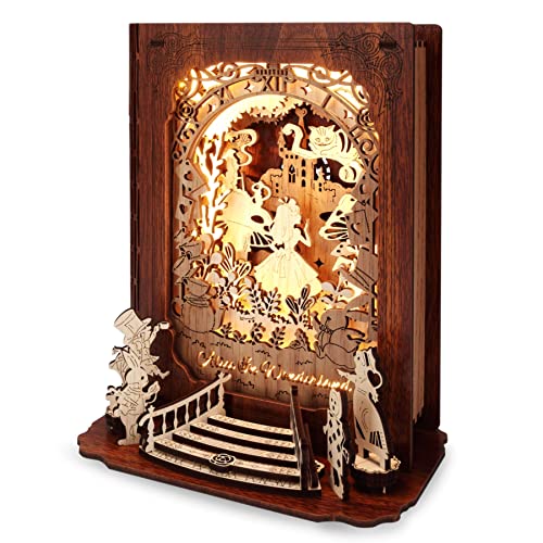 FUNPOLA Alice in Wonderland 3D Puzzle Nightlight - DIY 3D LED Book Lamp - 3D Wood Puzzles Décor Lamp for Adults