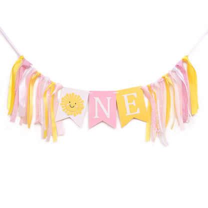WAHAWU Sunshine Highchair Banner - Girl Birthday Banner, One in the Sun 1st Birthday, Photo Decoration Props