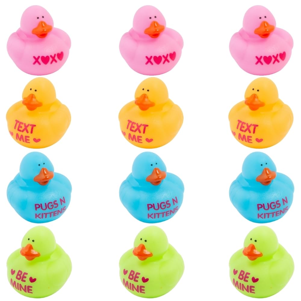Fun Express Valentine Rubber Ducks (1 dozen) Party Favors, Valentine Exchange, Giveaways