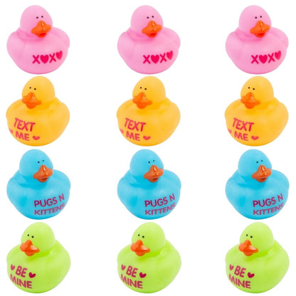 Fun Express Valentine Rubber Ducks (1 dozen) Party Favors, Valentine Exchange, Giveaways