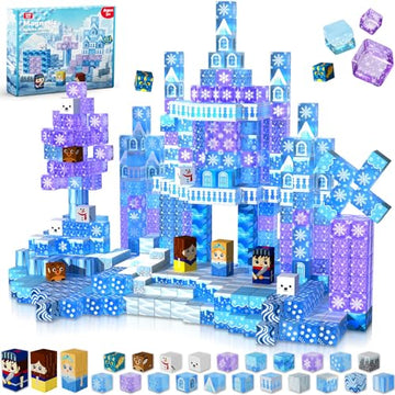 Magnetic Blocks - 100Pcs 0.8in Magnetic Building Block for Kids Ages 4-8, Transparent Magnet Block Blue Princess Castle, Frozen Magnetic Cubes Tiles