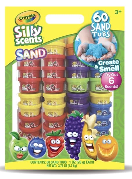 Crayola Silly Scents Play Sand - 60 Mini 1oz Tubs of Moldable Sensory Sand in 6 Bright Colors | Easter Day Party Favors, Classroom Prizes, Sensory