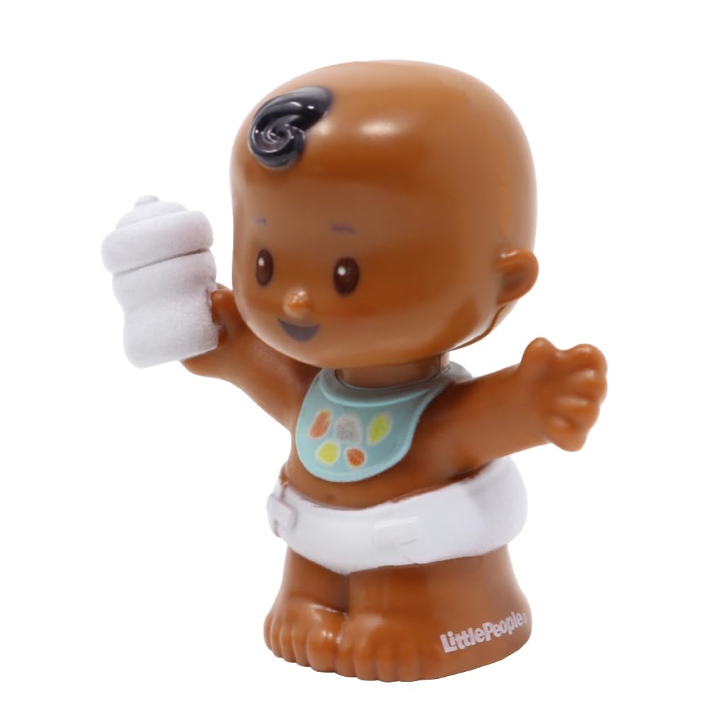 Replacement Part for Fisher-Price Little People Snuggle Twins Playset - GKP69 ~ Replacement Twin Boy Figure Holding White Bottle ~ Blue Bib ~ Brown