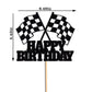 Race Car Cake Topper - Checkered Flag, Glitter, Happy Birthday Theme Cake Decor