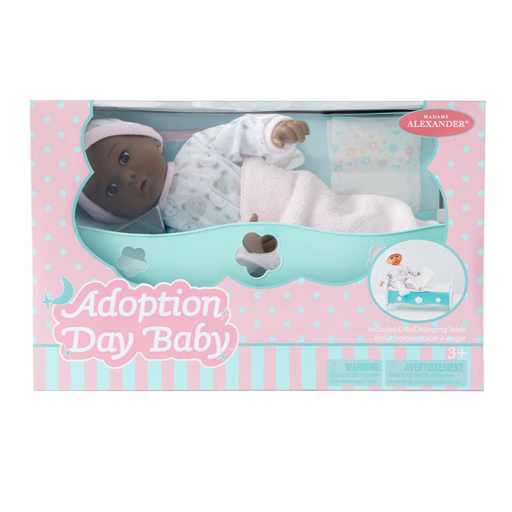 Madame Alexander 14" Adoption Day Baby Girl Doll, Dark Skin Tone, Brown Eyes (20454)