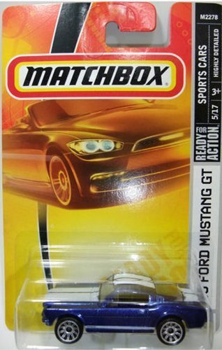 Matchbox Sports Cars '65 Ford Mustang GT Blue Detailed Diecast #13 Scale 1/64 Collector