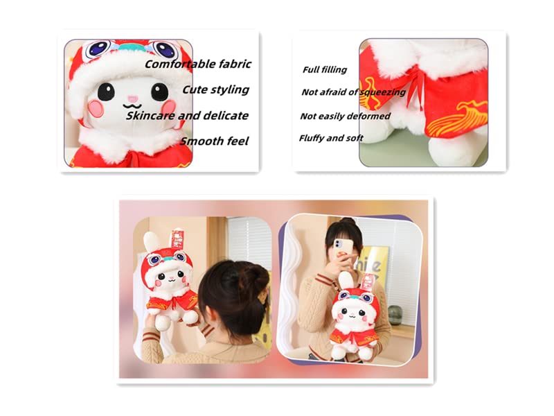 XIZHI Rabbit Stuffed Animal Plush Pillow Toy Chinese New Year Plushes Year Zodiac Rabbit Mascot Decoration Gift for Adult Kids Spring Festival,11.8''