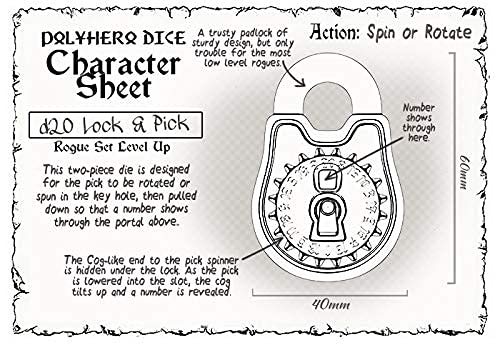 PolyHero Dice Rogue d20 Lock & Pick Set, Cold Iron, RPG Accessory.