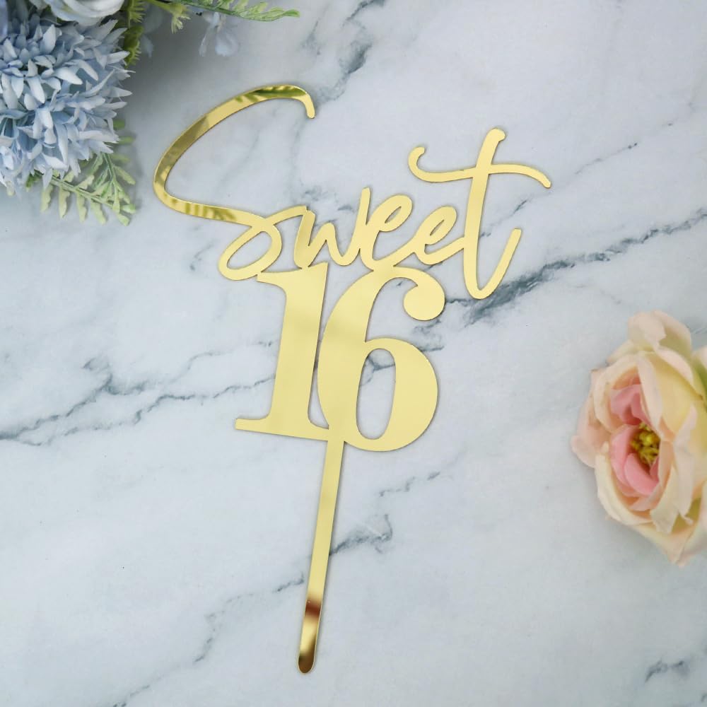 Bejotaa Sweet 16 Cake Toppers Mirror acrylic gold