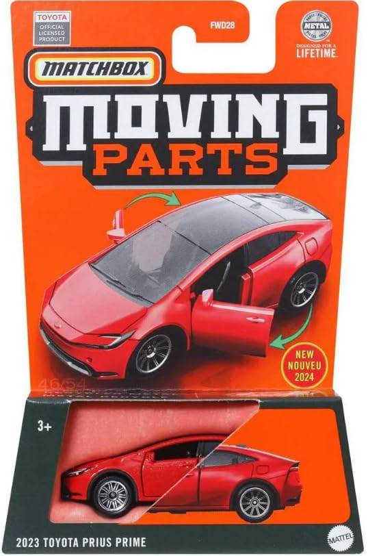 Matchbox Moving Parts Toyota Prius Prime 2023, 1:64 Scale Die-Cast Model Car, Red