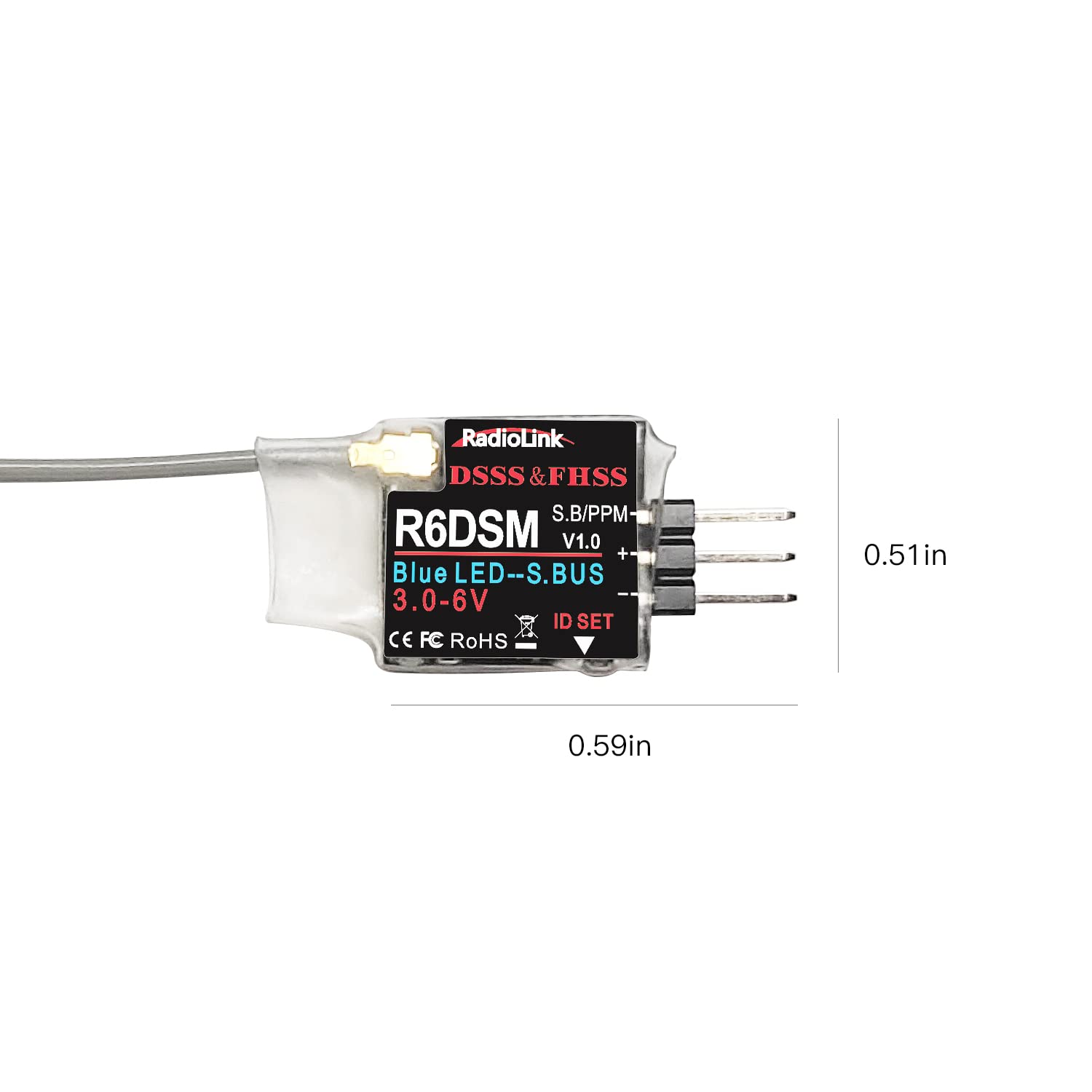 Radiolink R6DSM 2.4Ghz 10 Channels Micro RC Receiver SBUS/PPM for Mini FPV Racing Drone, Quadcopters Aircraft, AT9S AT9S Pro/AT10/AT10II Transmitter