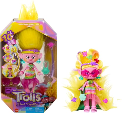 Mattel DreamWorks Trolls Band Together Fashion Doll & 10+ Accessories, Hairsational Reveals Viva with Transforming Hair Piece