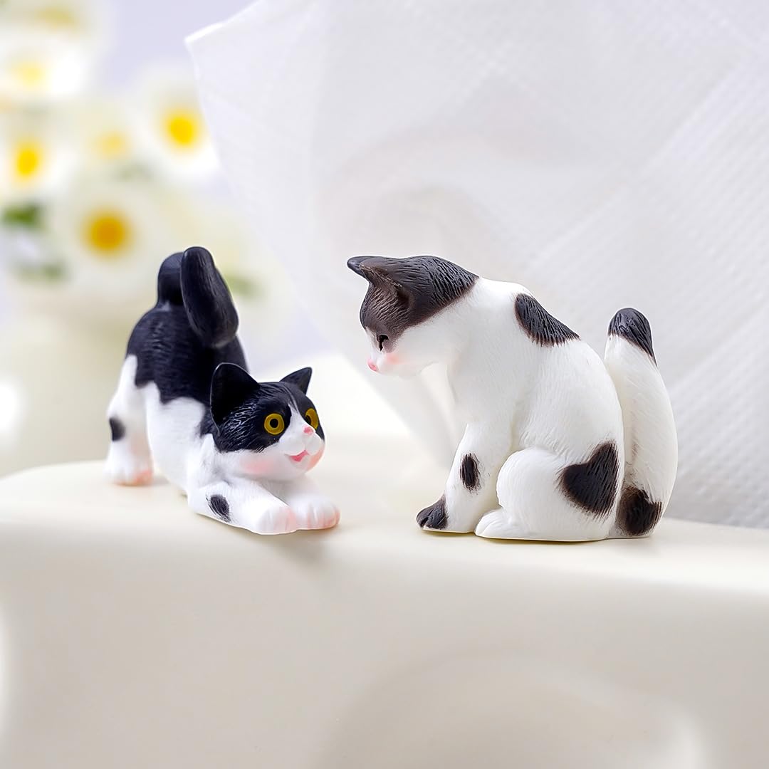 Pluzmecalm 10 Pcs Realistic Hand Painted Mini Cat Figurines Dollhouse Miniature Cats Figurine Set Cute Resin Kitten for DIY Home Landscape Cake Topper